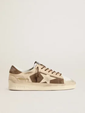 Stardan för damer i militärgrönt mocka och beige ponnyskinn med beige mockastjärna