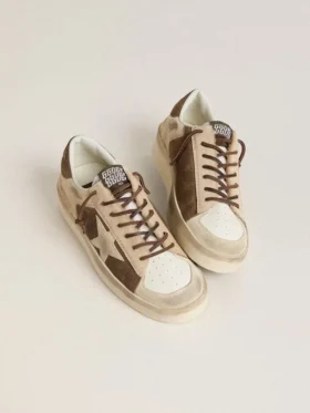 Stardan för damer i militärgrönt mocka och beige ponnyskinn med beige mockastjärna