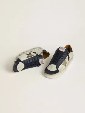 Stardan för herr i nubuck med stjärna i metalliskt läder och blå nappa-hälflik