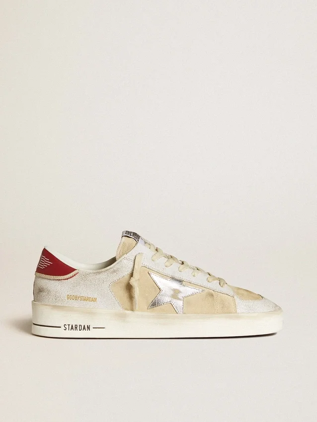 Stardan för herr i nubuck och crackle-läder med silvermetallisk läderstjärna