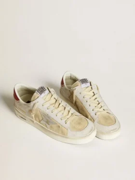 Stardan för herr i nubuck och crackle-läder med silvermetallisk läderstjärna