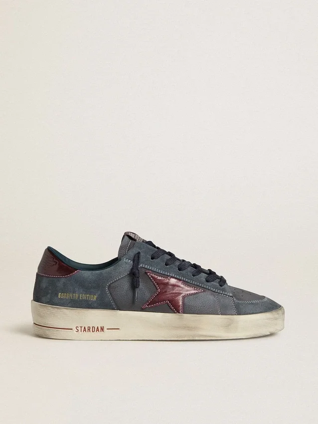 Stardan LTD för herr i antracitfärgat nubuck och blått mocka med stjärna i metalliskt läder
