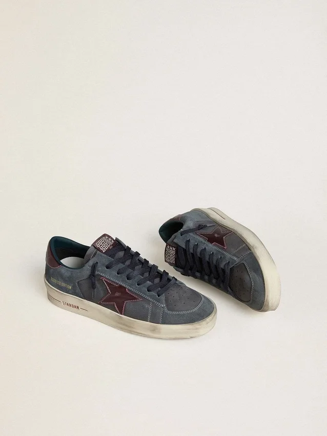 Stardan LTD för herr i antracitfärgat nubuck och blått mocka med stjärna i metalliskt läder
