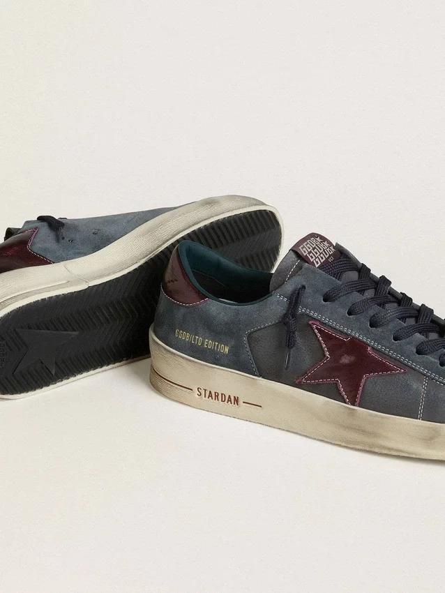 Stardan LTD för herr i antracitfärgat nubuck och blått mocka med stjärna i metalliskt läder