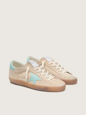 Super-Star för dam i beige mocka med aquagrön stjärna