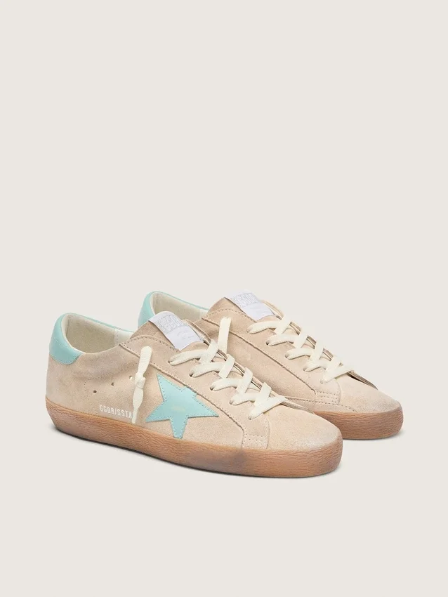 Super-Star för dam i beige mocka med aquagrön stjärna