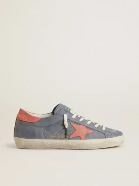 Super-Star för dam i blå nubuck med rosa stjärna och hälflik i mocka