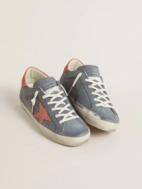 Super-Star för dam i blå nubuck med rosa stjärna och hälflik i mocka