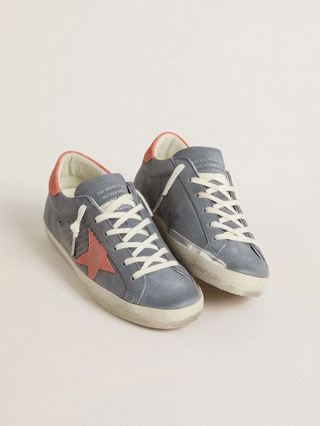 Super-Star för dam i blå nubuck med rosa stjärna och hälflik i mocka