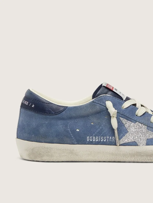 Super-Star för dam i denimblått mocka med silverglittrande stjärna