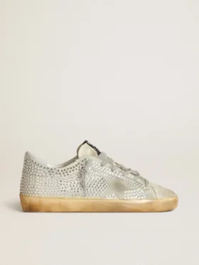 Super-Star för dam i åldrat vitt nubuck med Swarovski-kristaller