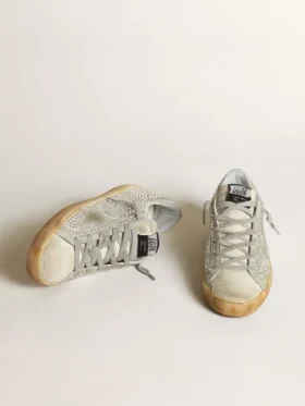 Super-Star för dam i åldrat vitt nubuck med Swarovski-kristaller