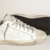 Super-Star för dam i vitt läder med perforerad stjärna och beige hälflik i nubuck