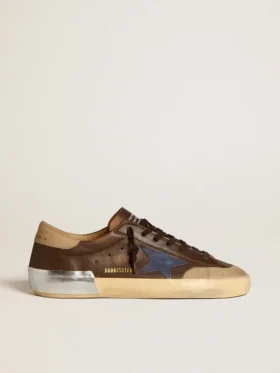 Super-Star för herr i läder med blå läderstjärna och beige hälflik i nubuck