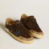 Super-Star för herr i läder med blå läderstjärna och beige hälflik i nubuck