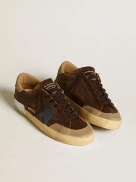 Super-Star för herr i läder med blå läderstjärna och beige hälflik i nubuck