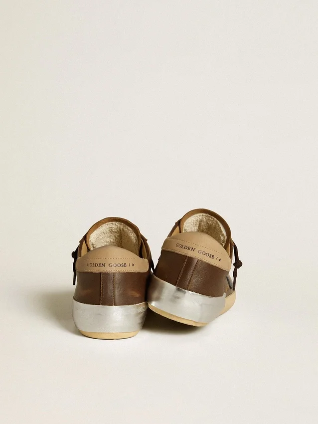 Super-Star för herr i läder med blå läderstjärna och beige hälflik i nubuck
