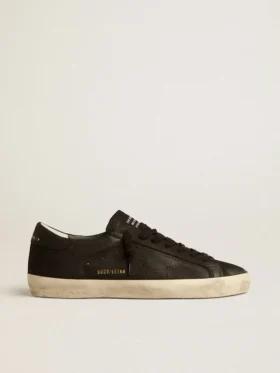 Super-Star för herr i svart nubuck med perforerad stjärna och svart nubuck-hälflik