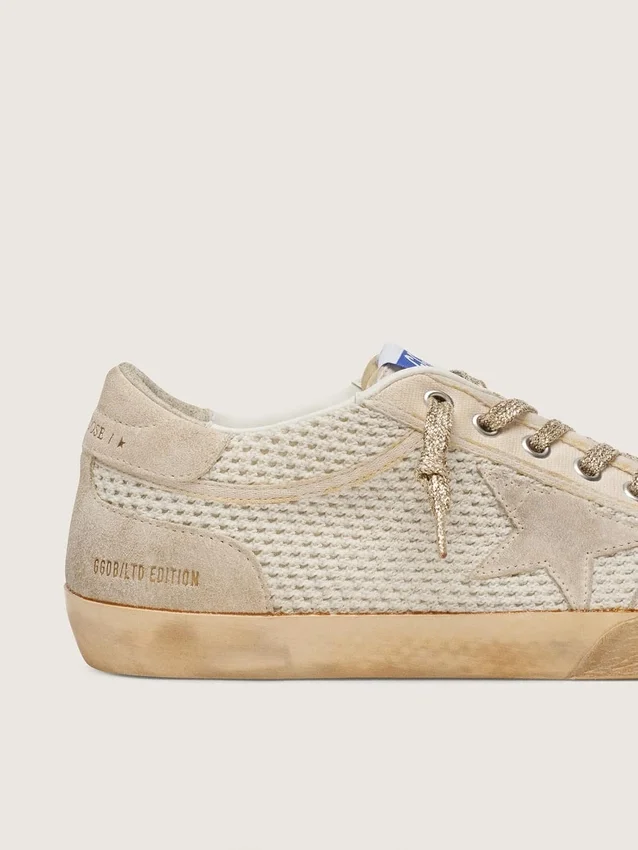 Super-Star LAB för herrar i vitt och beige, i mesh och mocka