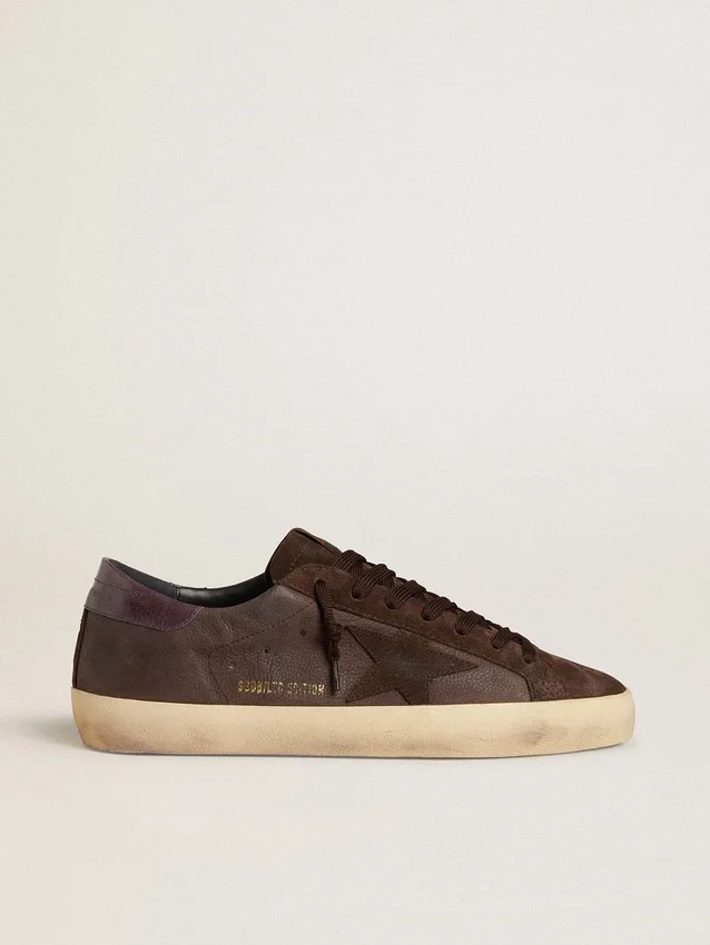 Super-Star LTD för herr i brunt nubuck med stjärna i mocka och lädertapp i lila på hälen