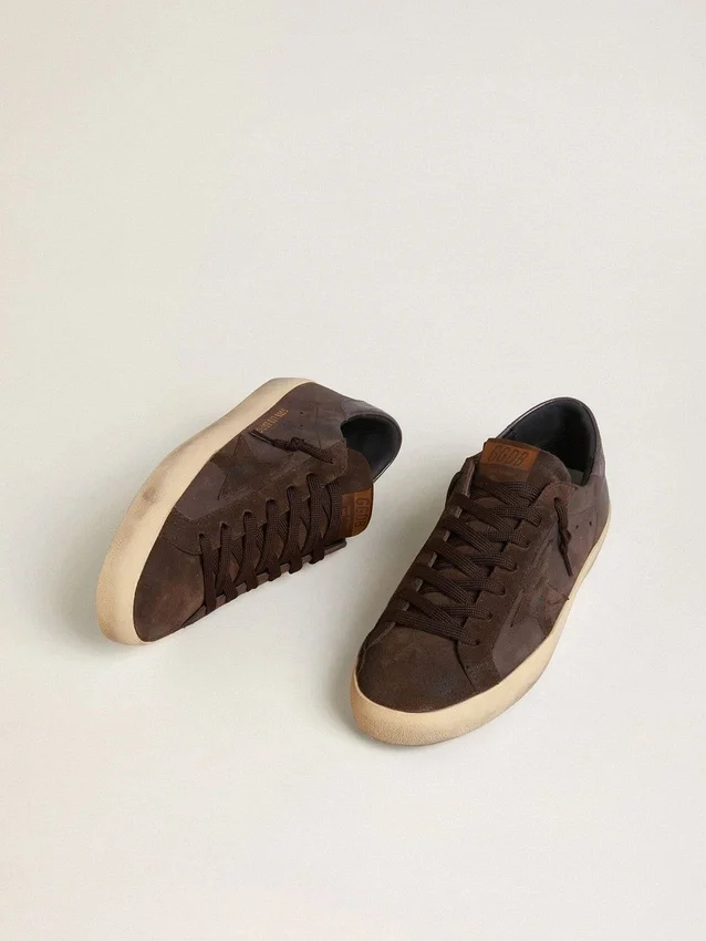 Super-Star LTD för herr i brunt nubuck med stjärna i mocka och lädertapp i lila på hälen