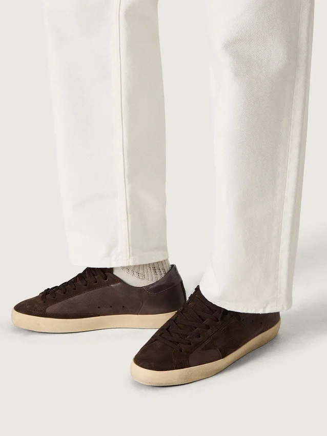 Super-Star LTD för herr i brunt nubuck med stjärna i mocka och lädertapp i lila på hälen