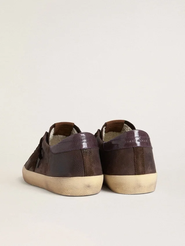 Super-Star LTD för herr i brunt nubuck med stjärna i mocka och lädertapp i lila på hälen