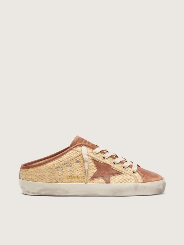 Super-Star Sabots för damer i raffia med tegelröd stjärna