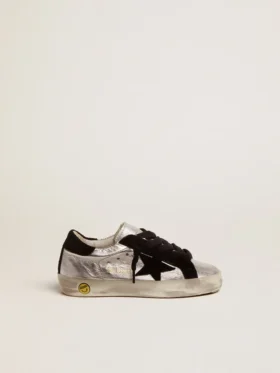 Super-Star-sneakers i silverfärgat läder med insatser i mocka