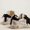 Super-Star-sneakers i silverfärgat läder med insatser i mocka