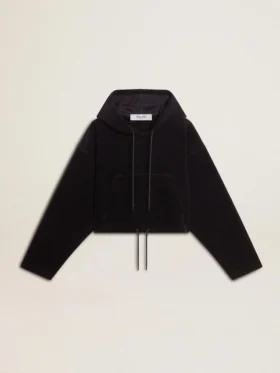 Svart chenille-sweatshirt för damer med broderi på ryggen