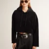 Svart chenille-sweatshirt för damer med broderi på ryggen