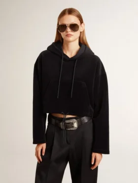 Svart chenille-sweatshirt för damer med broderi på ryggen