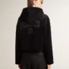 Svart chenille-sweatshirt för damer med broderi på ryggen