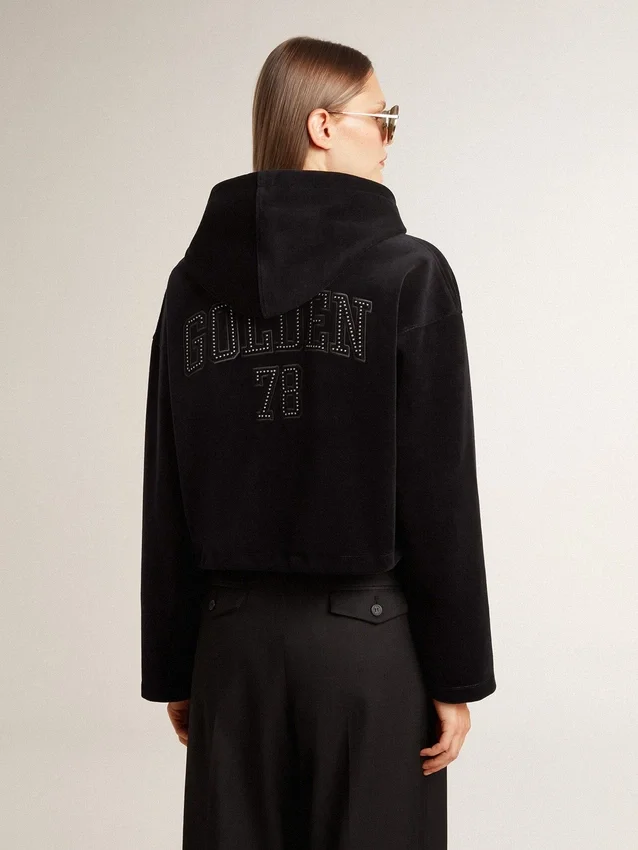 Svart chenille-sweatshirt för damer med broderi på ryggen