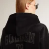 Svart chenille-sweatshirt för damer med broderi på ryggen