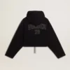 Svart chenille-sweatshirt för damer med broderi på ryggen
