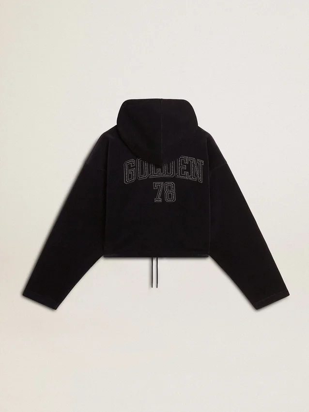 Svart chenille-sweatshirt för damer med broderi på ryggen