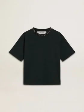 Svart dam-T-shirt med kristaller
