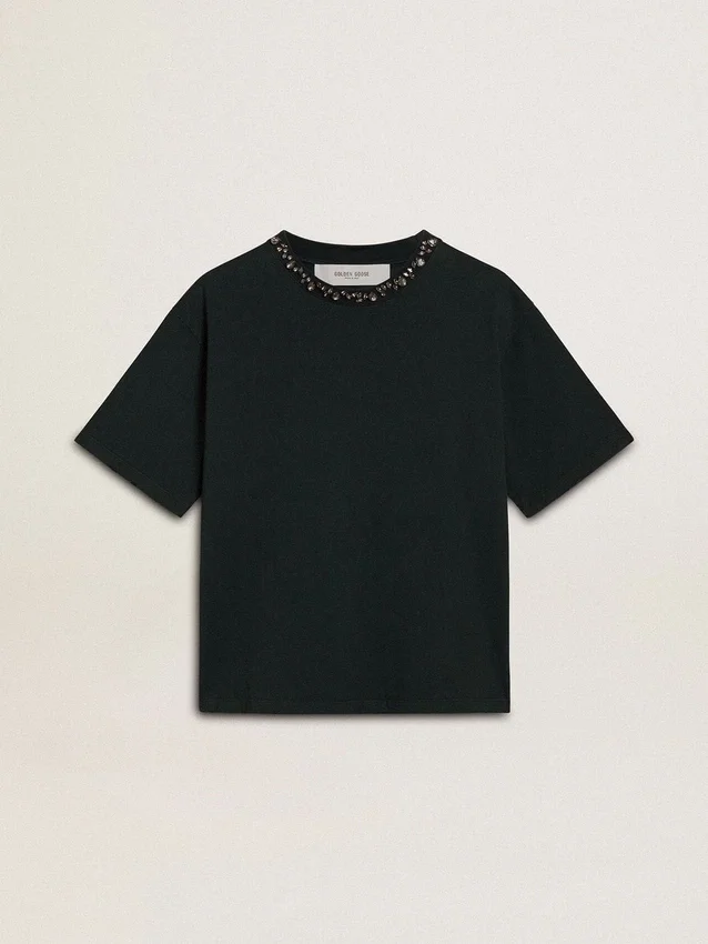 Svart dam-T-shirt med kristaller