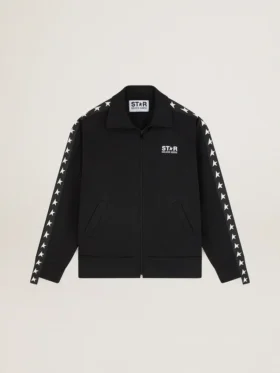 Svart damsweatshirt med dragkedja och vita stjärnor