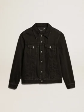 Svart denimjacka för män med en tvätt