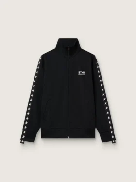 Svart herrsweatshirt med dragkedja och vita stjärnor