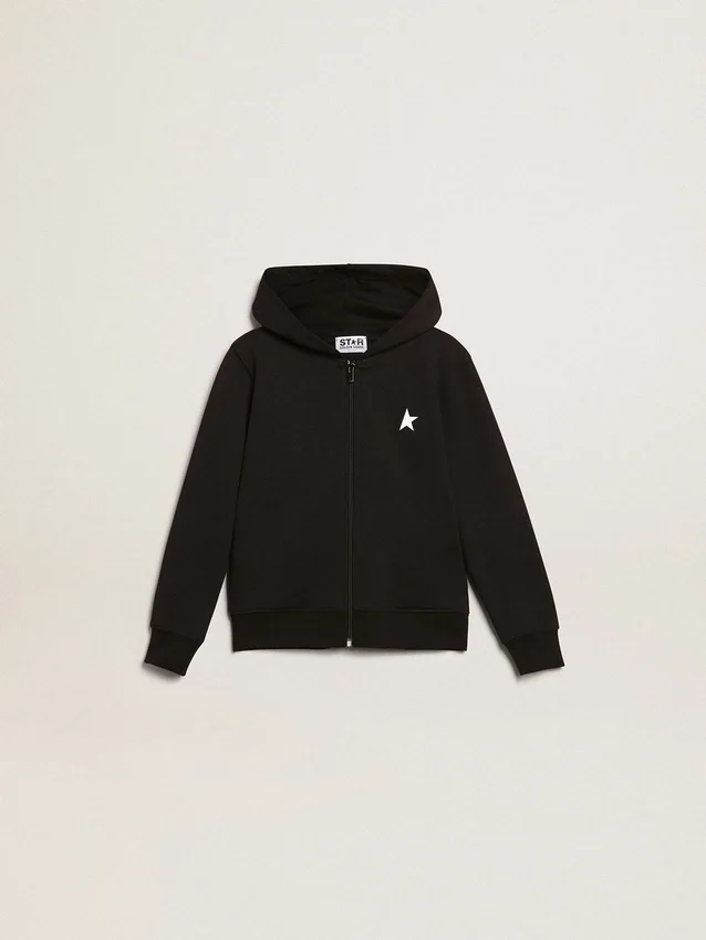 Svart hoodie med kontrasterande vit stjärna och logotyp