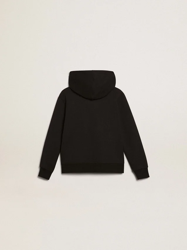 Svart hoodie med kontrasterande vit stjärna och logotyp