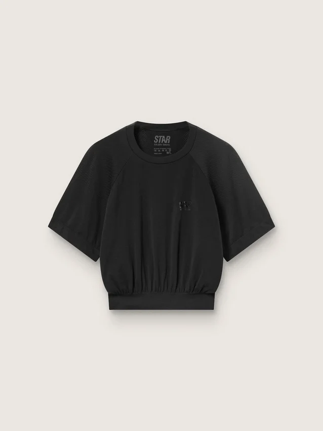 Svart kort sport-T-shirt för dam