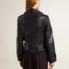 Svart läderjacka i biker-stil för damer med glansig effekt