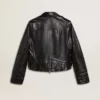 Svart läderjacka i biker-stil för damer med glansig effekt
