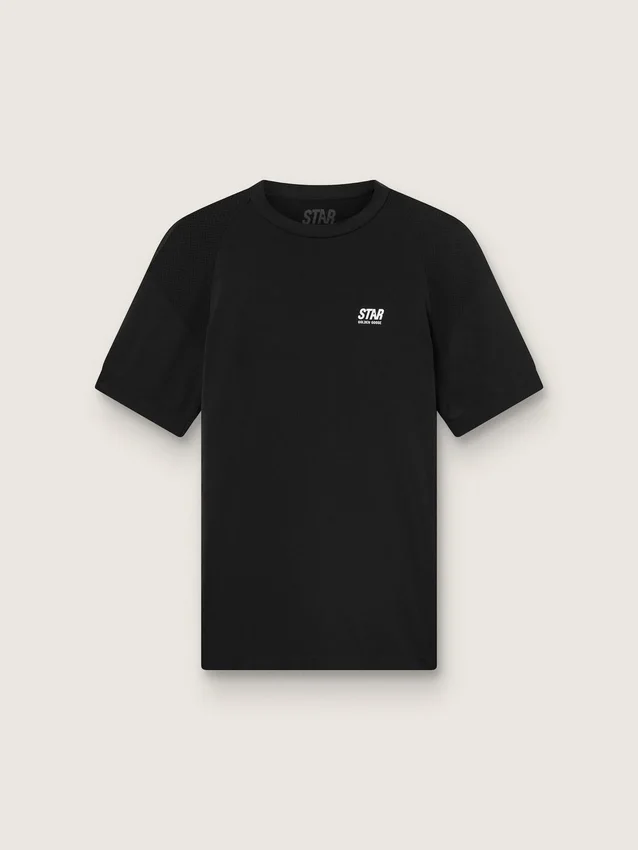 Svart sport-T-shirt för herr med tryck på ryggen