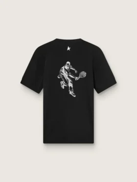 Svart sport-T-shirt för herr med tryck på ryggen